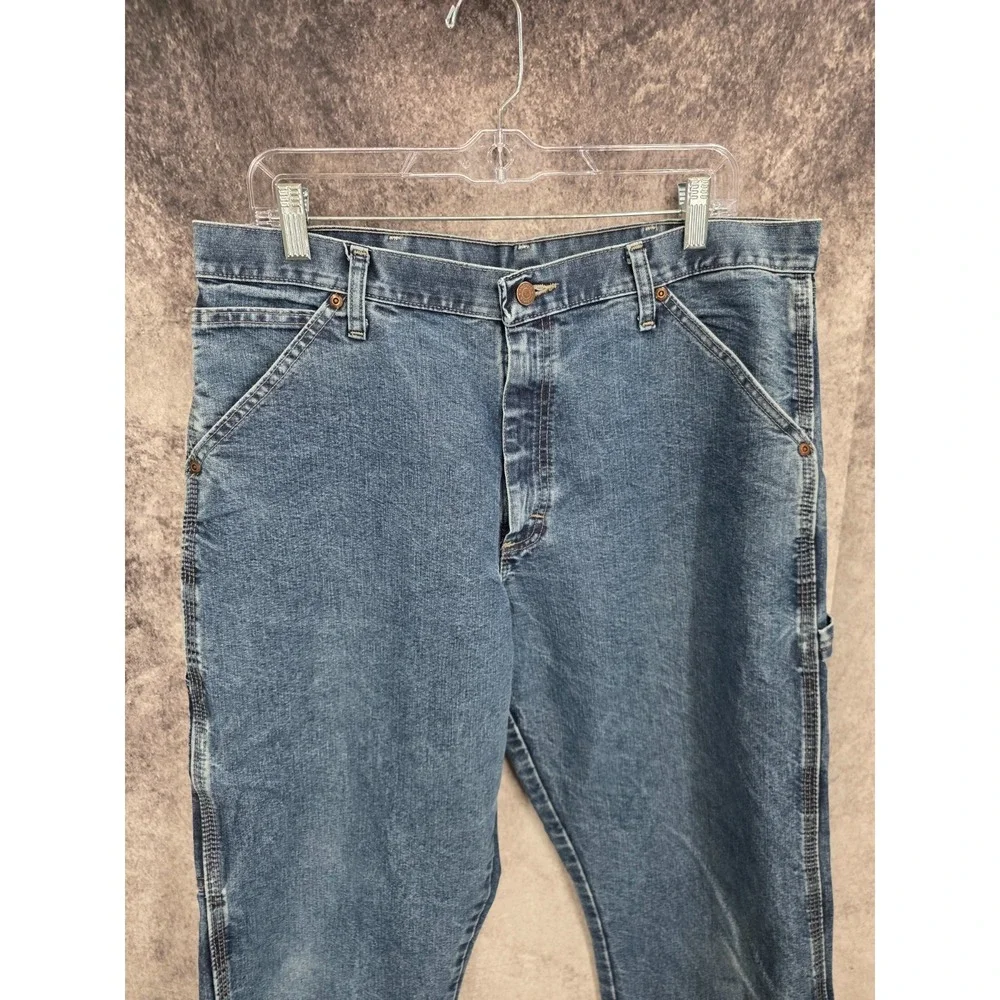 Wrangler Jeans Mens 34 X 32 Blue Carpenter Straight Medium Wash Workwear 94LSWDV